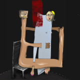 An abstract painting of a woman being harassed by a man Artwork by Haisam Al Saiegh